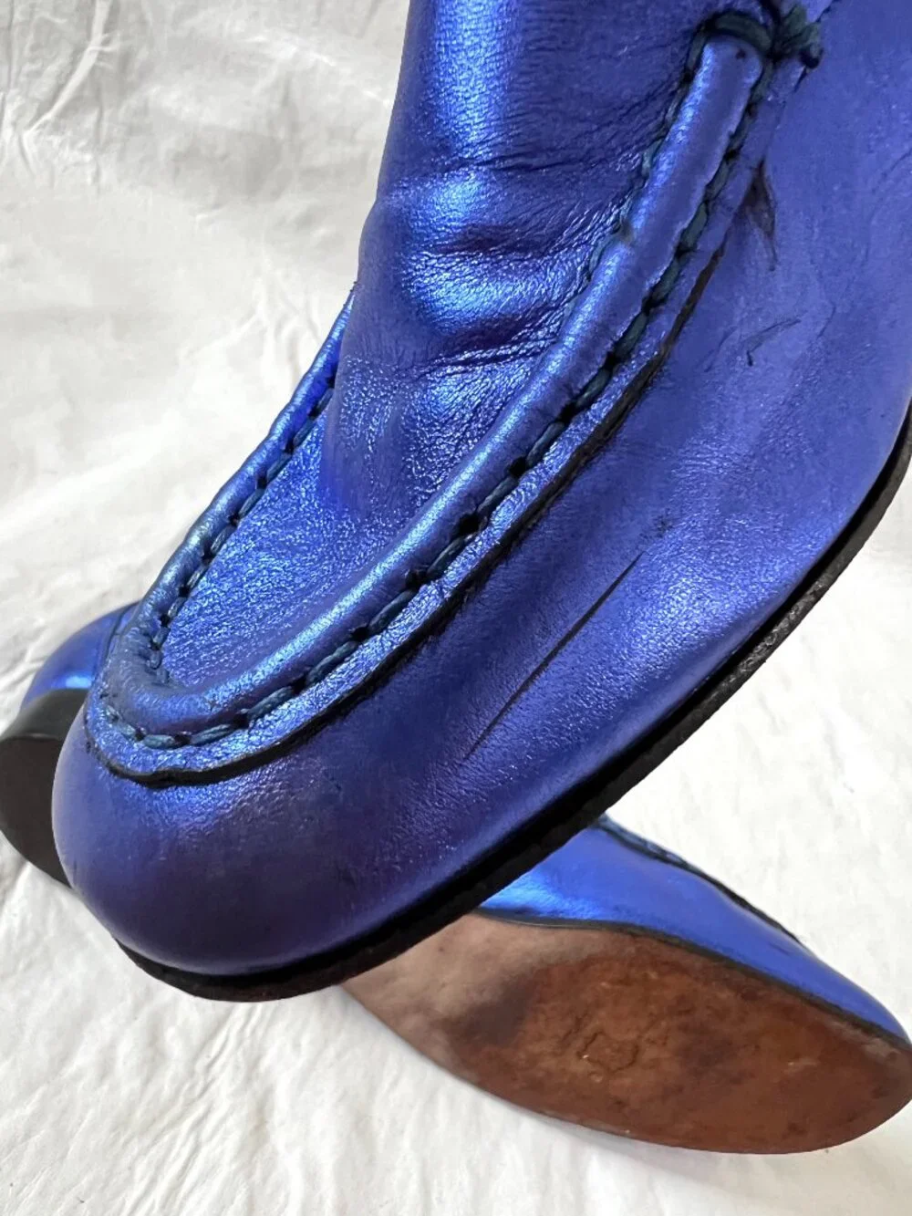Bruno Magli loafers metallic blue leather EU 39 US womens 9 slip on shoes